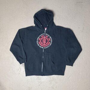 Vintage Y2K 'Element' skateboarding faded/distressed black full-zip hoodie L